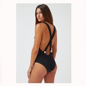Lisa Marie Fernandez criss-cross maillot in black seersucker size 2